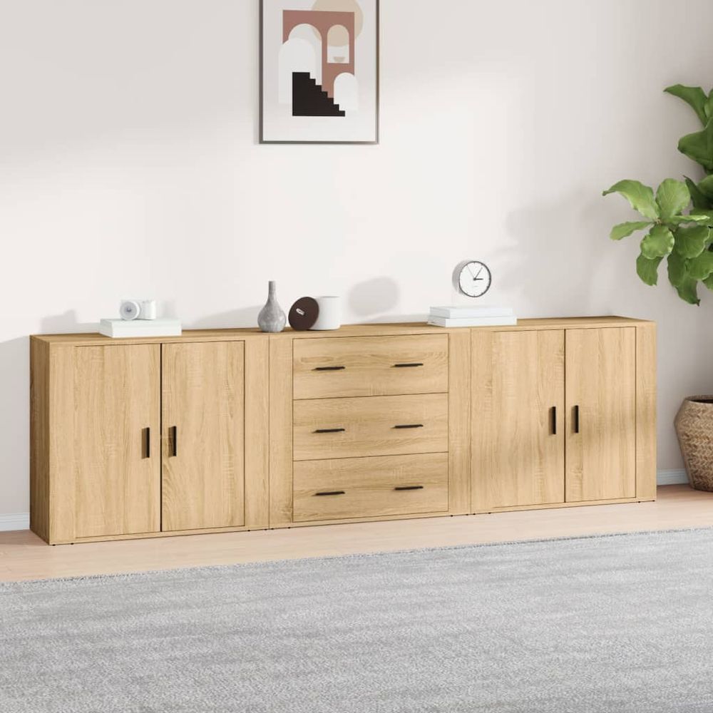 Sideboards 3 pcs White Engineered Wood