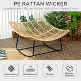 Outsunny Rattan Rocking Chair, Cushioned Wicker Porch Chair, Natural Wood Finish