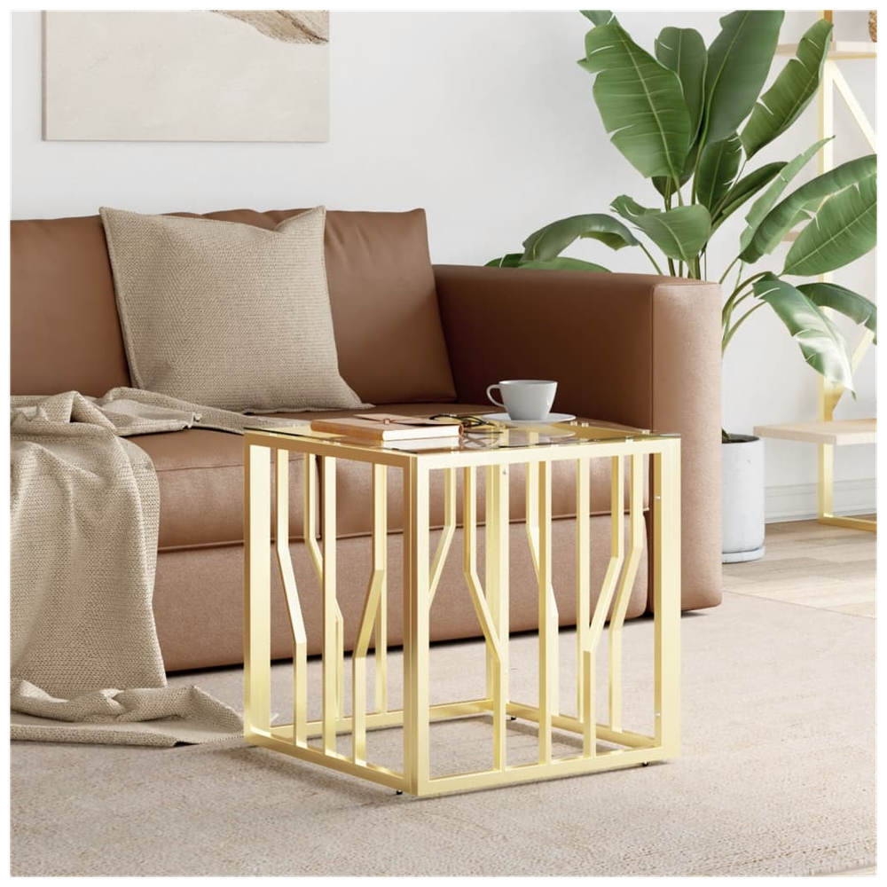 Coffee Table Gold 50x50x50 cm Stainless Steel and Glass