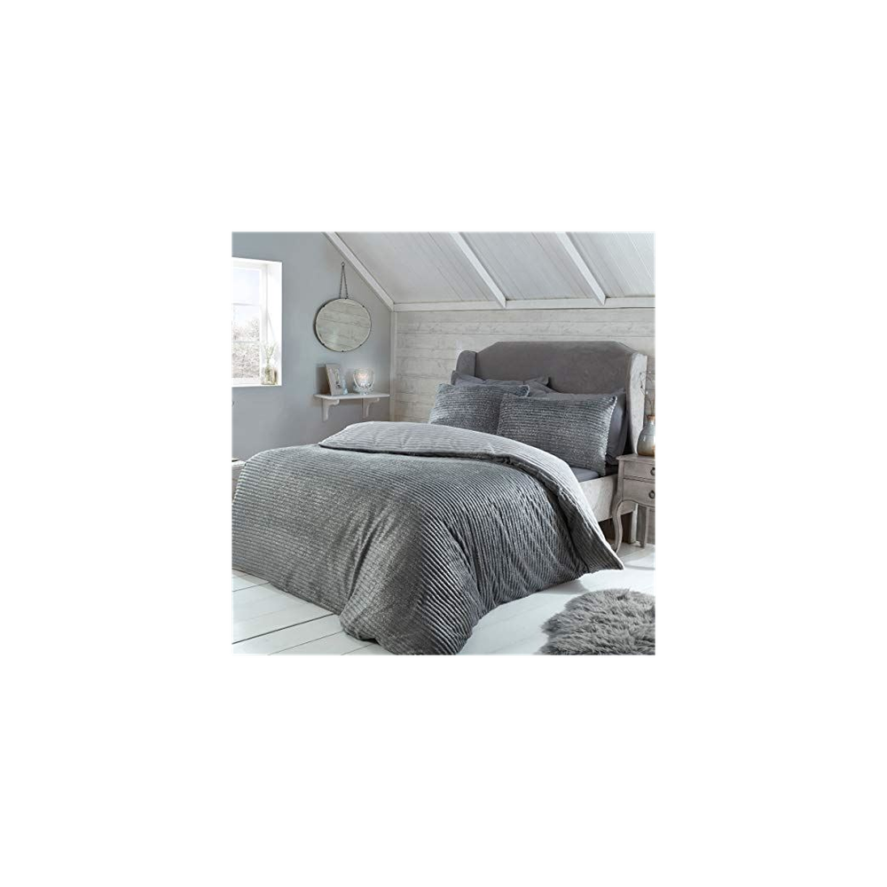 RIBBED TEDDY FLEECE GREY BEDSET DB