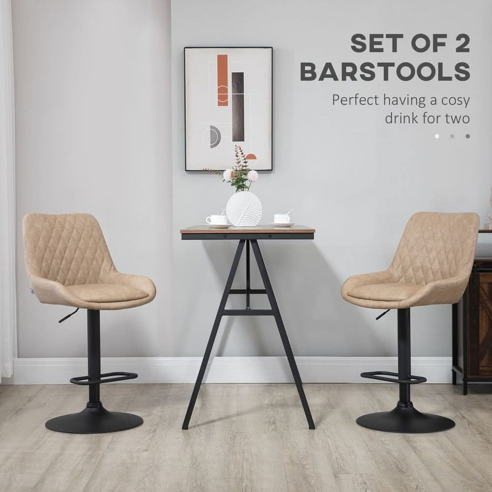 HOMCOM Bar Stools Set of 2, Adjustable Bar Chairs 360° Swivel for Kitchen Khaki