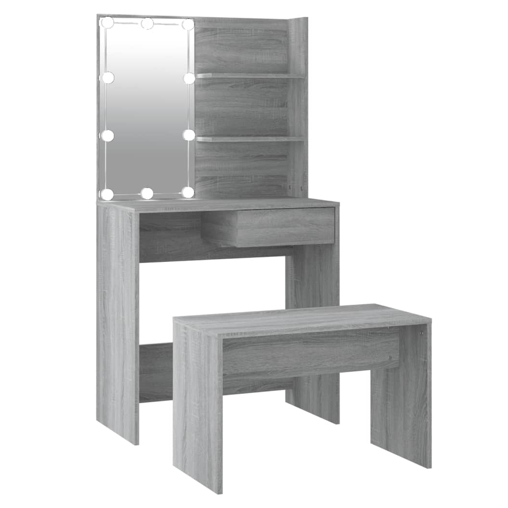 Dressing Table Set with LED Grey Sonoma Engineered Wood