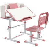 Height Adjustable Kids Desk and Chair Set, with Drawer, Bookshelf, Pink