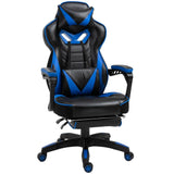 Gaming Chair Ergonomic Reclining w/ Manual Footrest Wheels Stylish Office Blue