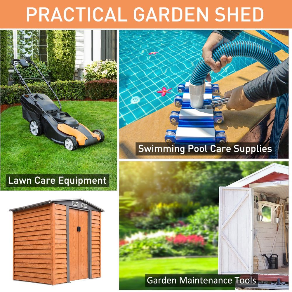 Metal Garden Shed House  Gardening Tool Storage Brown 193Lx152Wx203Hcm