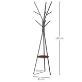 180cm Free Standing Coat Rack Metal Shelf Holder Stand Hat Hanger Brown