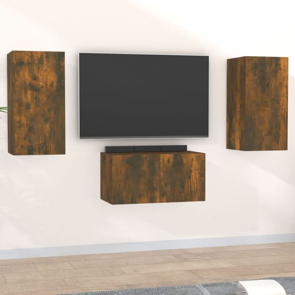 3 Piece TV Cabinet Set Smoked Oak Engineered Wood