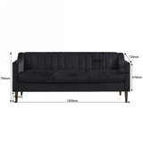 Modern Chesterfield Sofa, Comfortable Upholstered Sofa, Velvet Fabric, Wooden Frame with Wooden Legs, Suitable for Living Room/Bedroom/Office, 3 Seat Sofa - Black