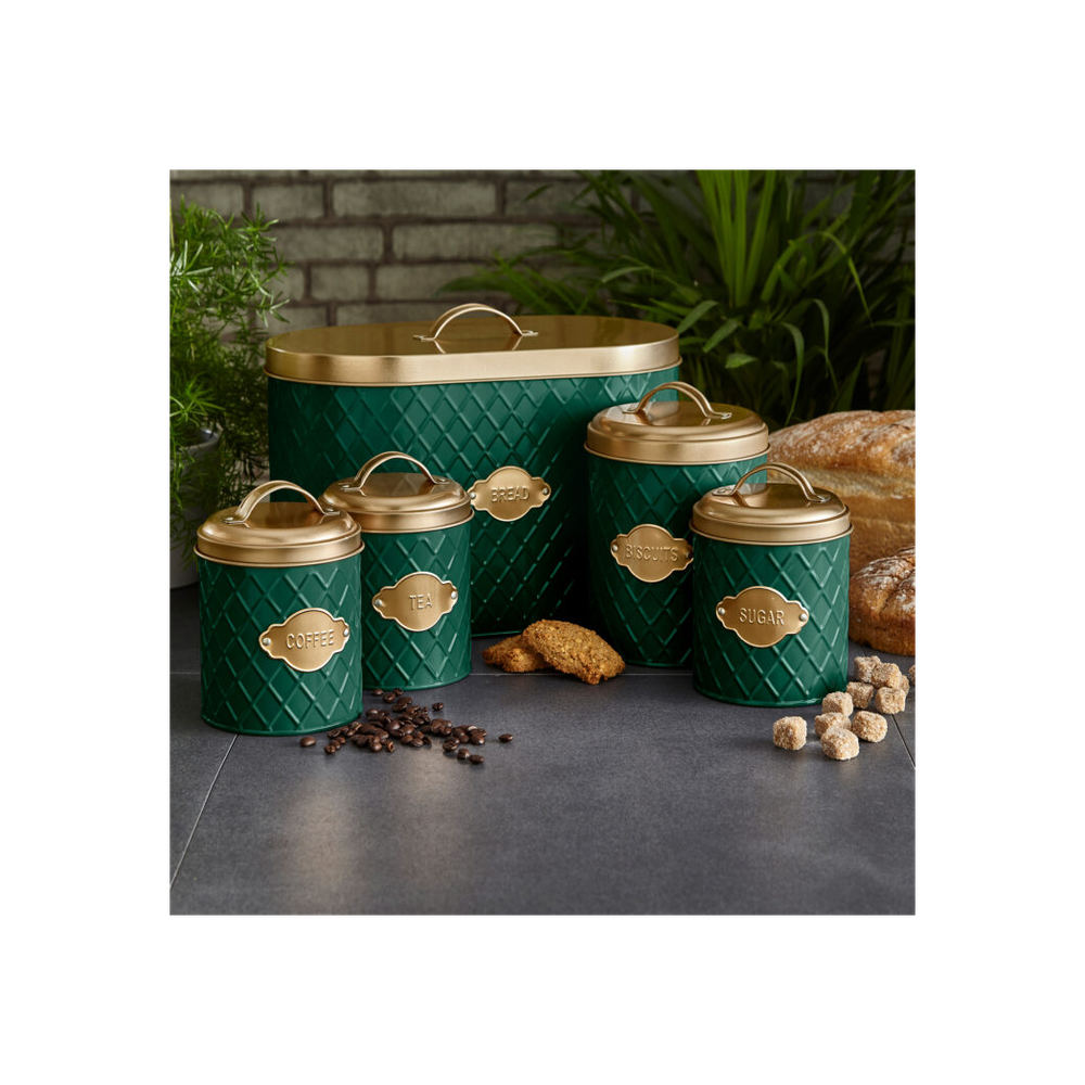 Neo Emerald Green Embossed 5 Piece Kitchen Canister Set