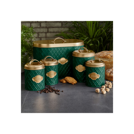 Neo Emerald Green Embossed 5 Piece Kitchen Canister Set