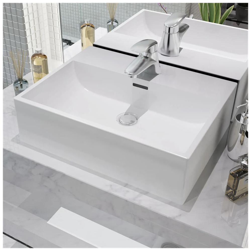 Basin with Faucet Hole Ceramic White 51.5x38.5x15 cm