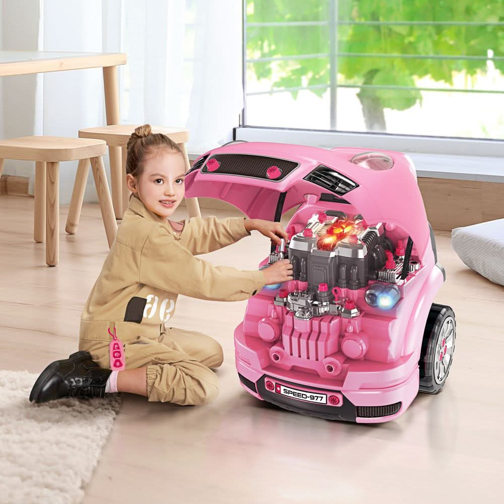 Kids Truck Engine Toy Set w/ Horn Light Car Key Age 3-5 Years, Pink