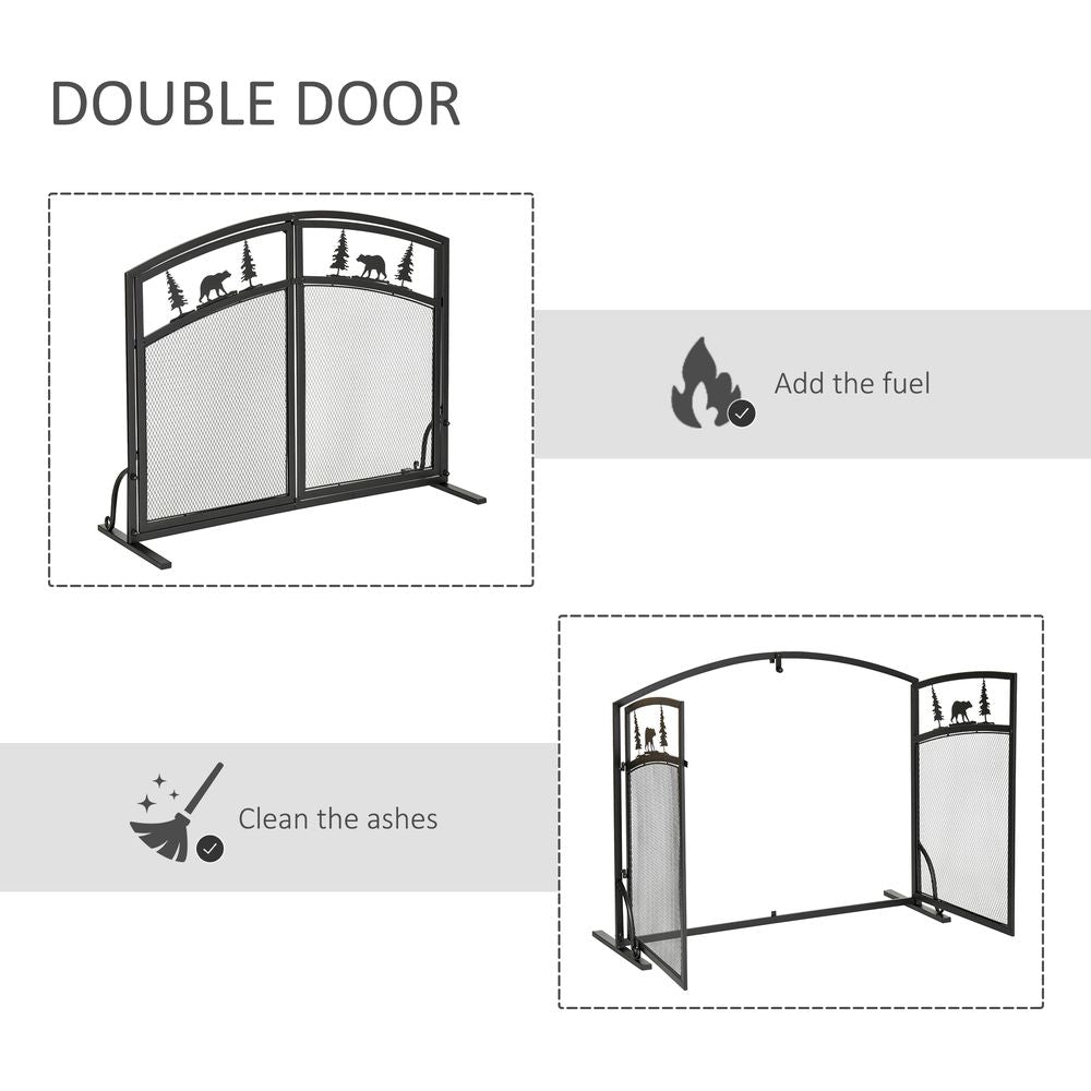 Fire Guard with Double Doors, Metal Mesh Fireplace Screen, Spark Flame Barrier