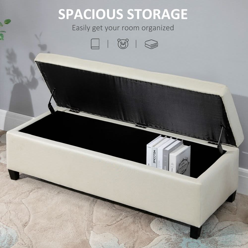 Linen Storage Ottoman Bench Padded w/ Tufting Hinged Lid Wood Frame Feet