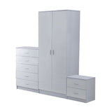 Tall White High Gloss Wardrobes 3 Pc Chest Bedside Table 7 Drawer