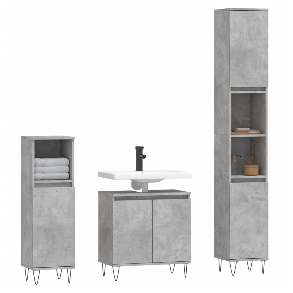 3 Piece Bathroom Furniture Set Concrete Grey Engineered Wood