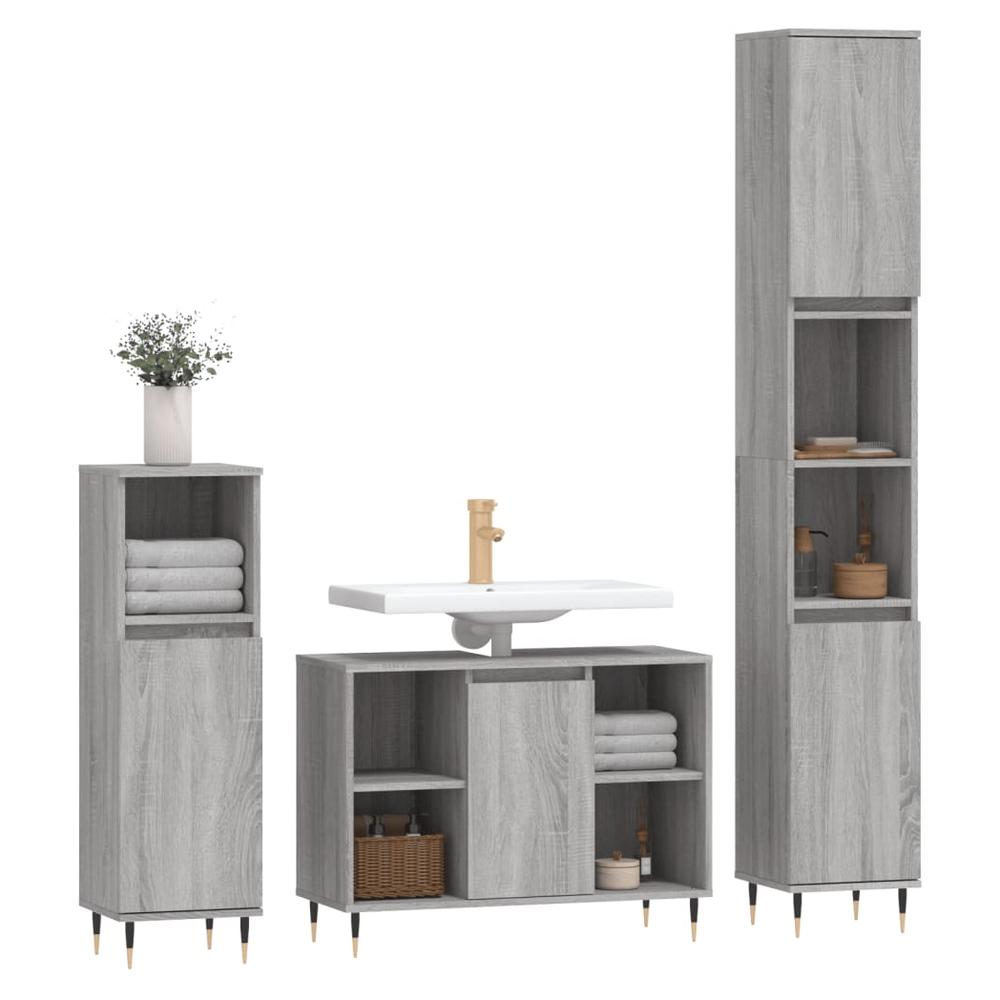 3 Piece Bathroom Furniture Set Grey Sonoma Engineered Wood