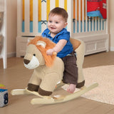 Kids Rocking Lion Plush Ride On Seat Sound Button Wood Base Seat Belt