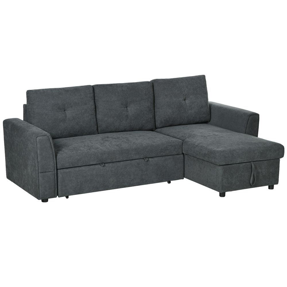 3 Seater Sofa Bed, Convertible Pull Out Sofa with Storage, Dark Grey