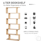 6-Tier Wooden Modern S-Shaped Shelf Storage Unit Home Office Oak Colour