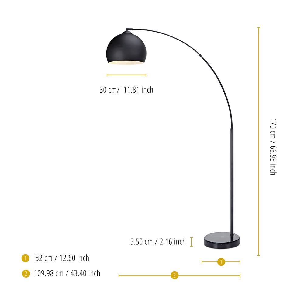 Arquer Arc Curved LED Floor Lamp & Shade, Modern Lighting, Black