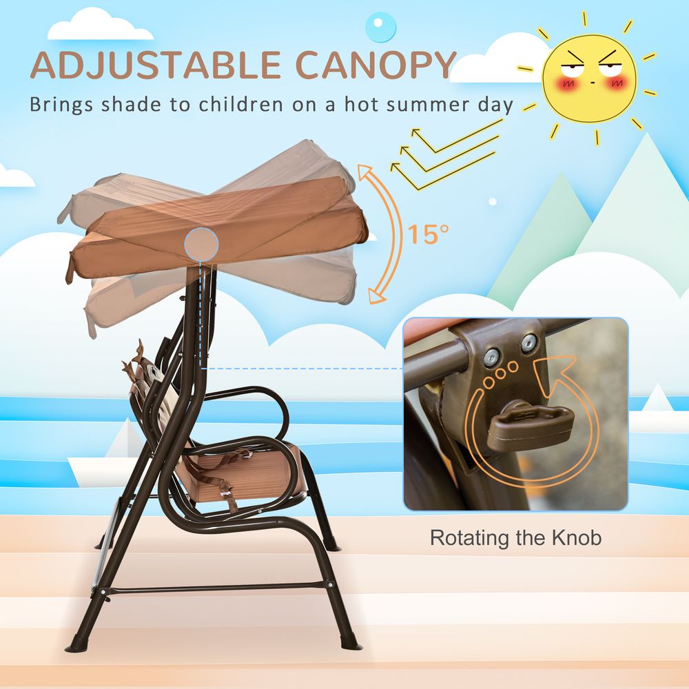 Two-Seat Kids Canopy Swing Chair Adjustable Awning, Seatbelt