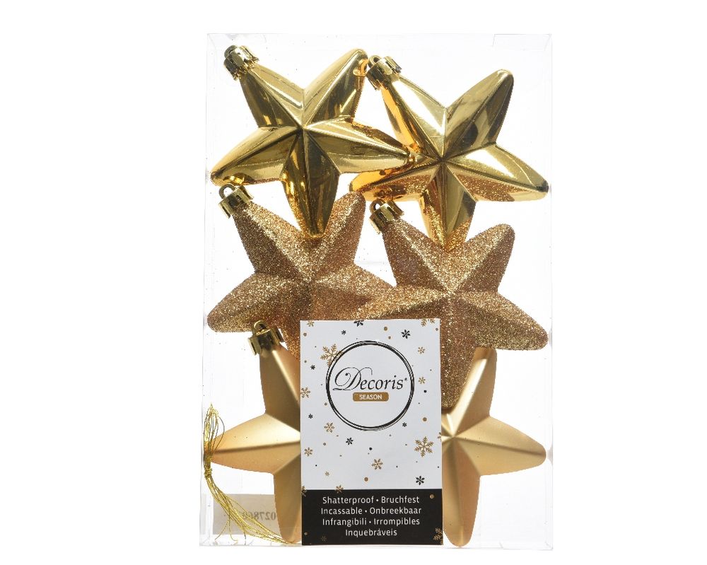 Shatterproof Light Gold Stars 7cm Pack of 6 - Christmas