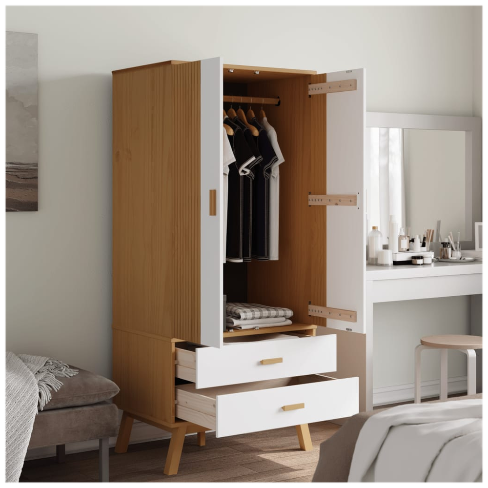 Wardrobe OLDEN White and Brown 76.5x53x172 cm Solid Wood Pine