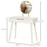 Modern Dressing Table with Round Mirror, Makeup Vanity Table with 2 Drawers White Desk w/ Mirror