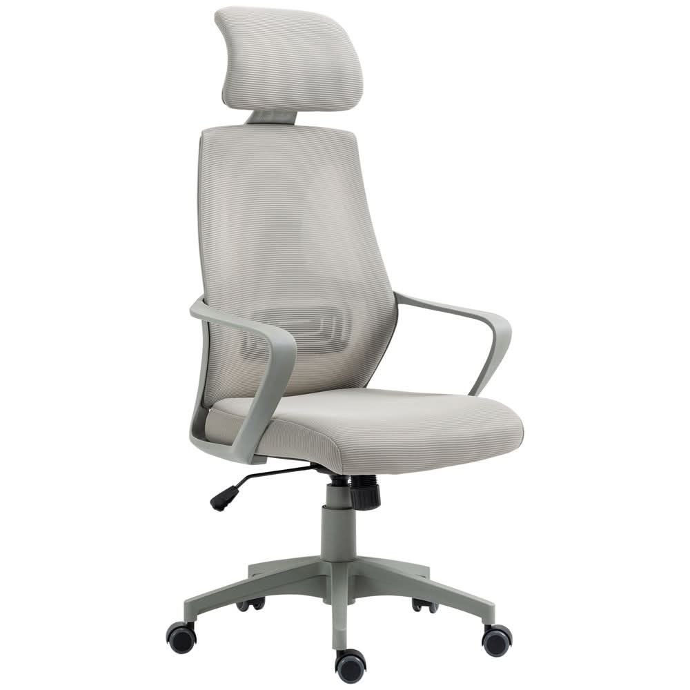 Mesh Back Office Chair w/ Adjustable Height Padded Headrest Grey Vinsetto