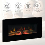 Electric Fireplace Heater Wall-Mount W/ Flame Effect Remote Control Timer