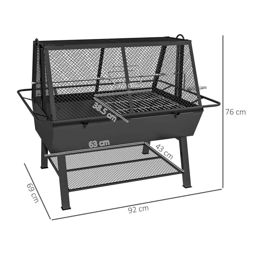 Outsunny 3-in-1 BBQ Rotisserie Grill Roaster Fire Pit for Outdoor Picnic Camping