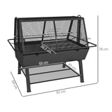 Outsunny 3-in-1 BBQ Rotisserie Grill Roaster Fire Pit for Outdoor Picnic Camping