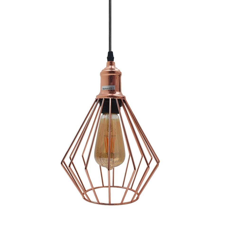 Vintage Industrial Metal Diamond Cage Ceiling Pendant Light Modern Hanging Lamps