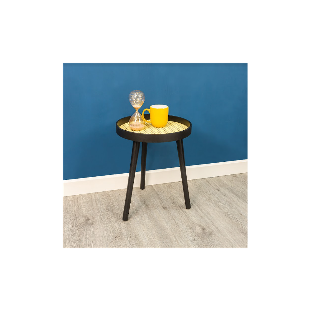 Cane Black Round Side Table