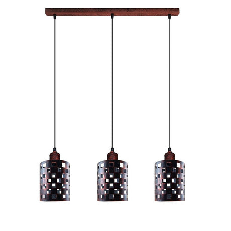 Vintage Industrial Rustic Red 3 Head Reactangle Base Pendant Cord E27 Metal Brushed Light Fitting Barel Cage Lamp Shade