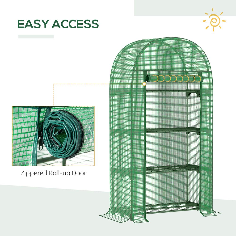 Mini Greenhouse with Storage Shelf, Roll-Up ZipDoorPE Cover, Green