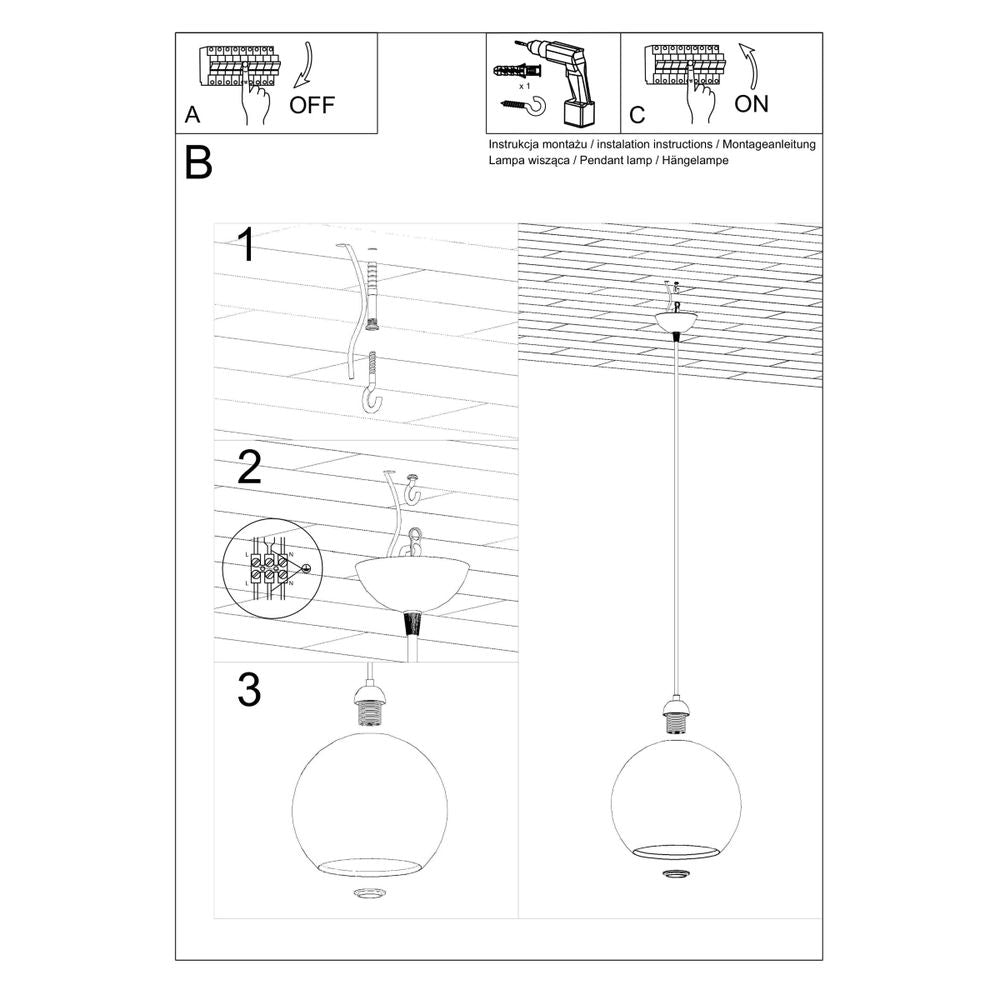 Pendant lamp steel, glass Ball minimalistic Design E27