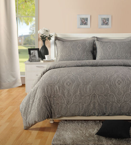 400 TC - Cotton Rich Paisley Print Duvet Cover Set Dark Grey