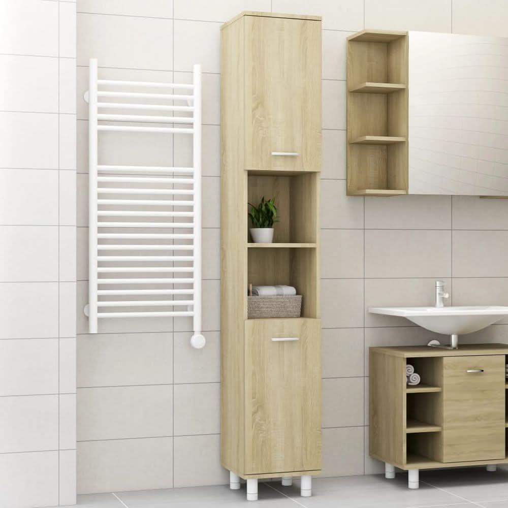 Bathroom Cabinet Smoked Oak 30x30x179 cm Engineered Wood