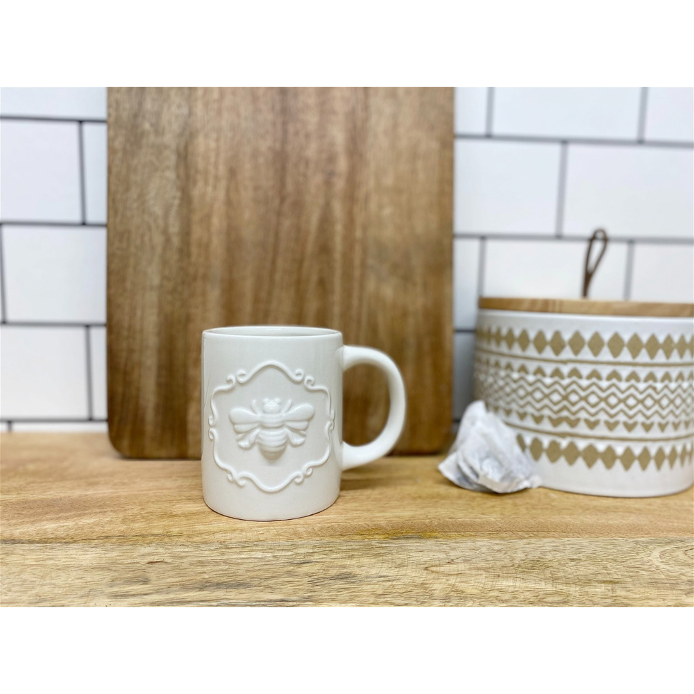 Cream Ceramic Embossed Bee Mug