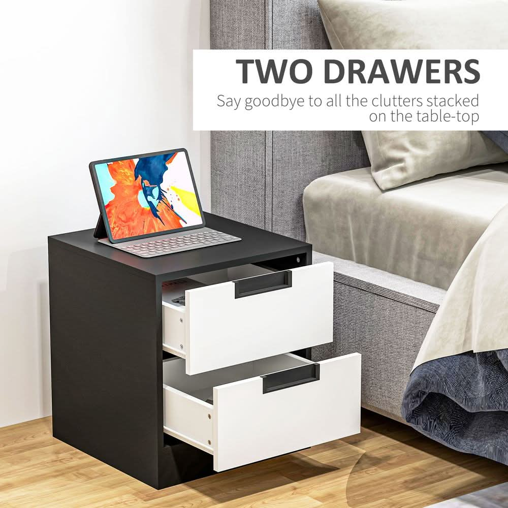 2 Drawer Bedside Tables Set of 2 with Storage Nightstands for Bedroom