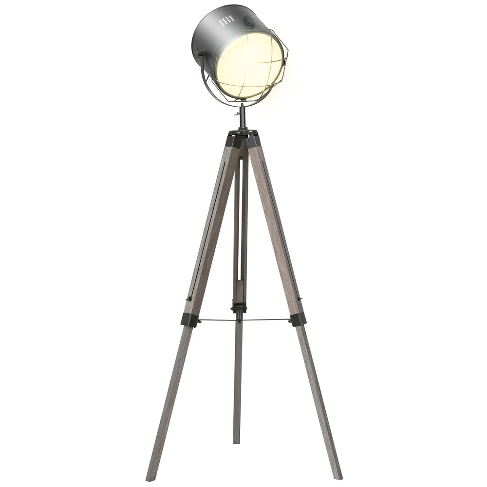 Pine Wood Tripod Spotlight Floor Lamp Brown/Black