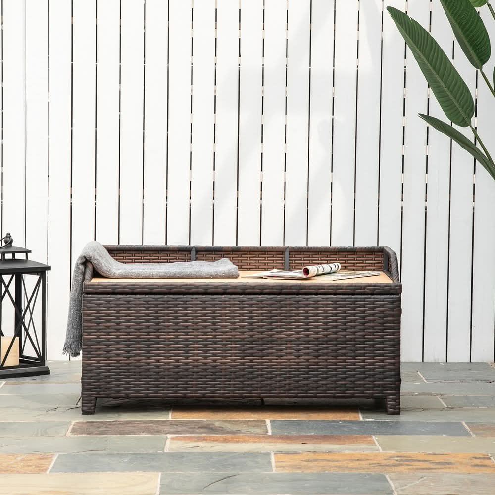 Rattan Garden Storage, 102Lx51Wx51H cm Brown / Cabinet Cushion Box Chest