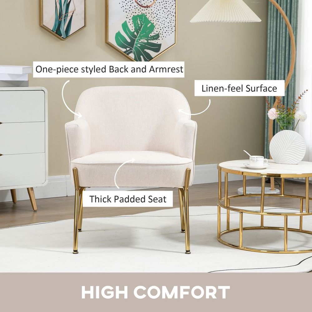 Fabric Armchair Accent Chair w/ Metal Legs for Living Room Bedroom White