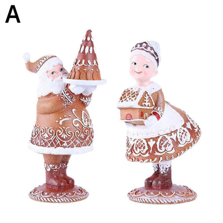 2024 Mr,Santa And Mrs.Santa Christmas Figurines Vintage Christmas Decorations Resin Gingerbread Santa Couple Statue Decor Gitfs