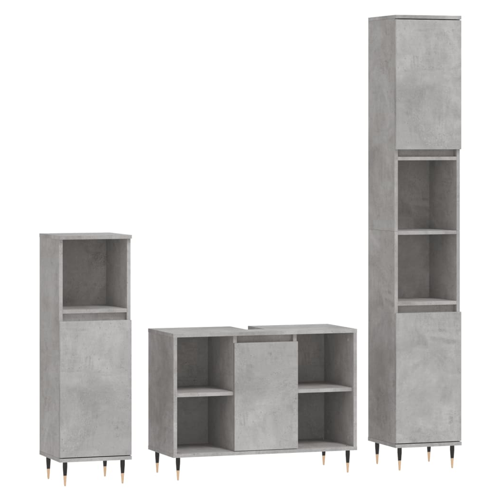 3 Piece Bathroom Furniture Set Concrete Grey Engineered Wood