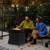 50,000 BTU Rattan Fire Pits for Garden, Propane Fire Pit Table, Black