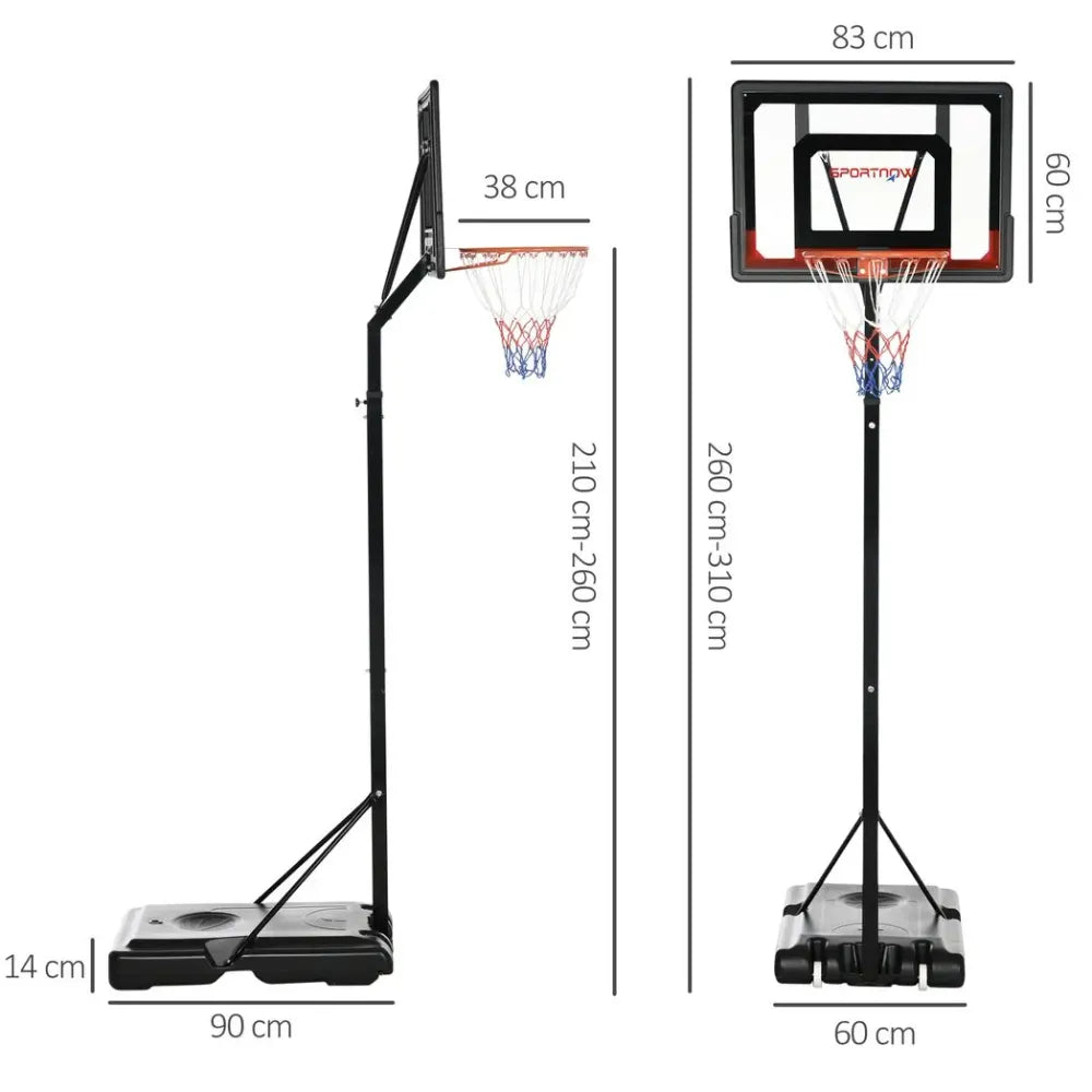 2.1-2.6m Basketball Hoop and Stand with Weighted Base, Portable on Wheels