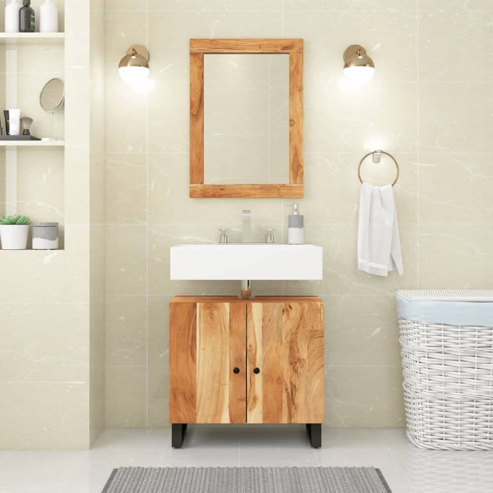 2 Piece Bathroom Furniture Set Solid Wood Acacia